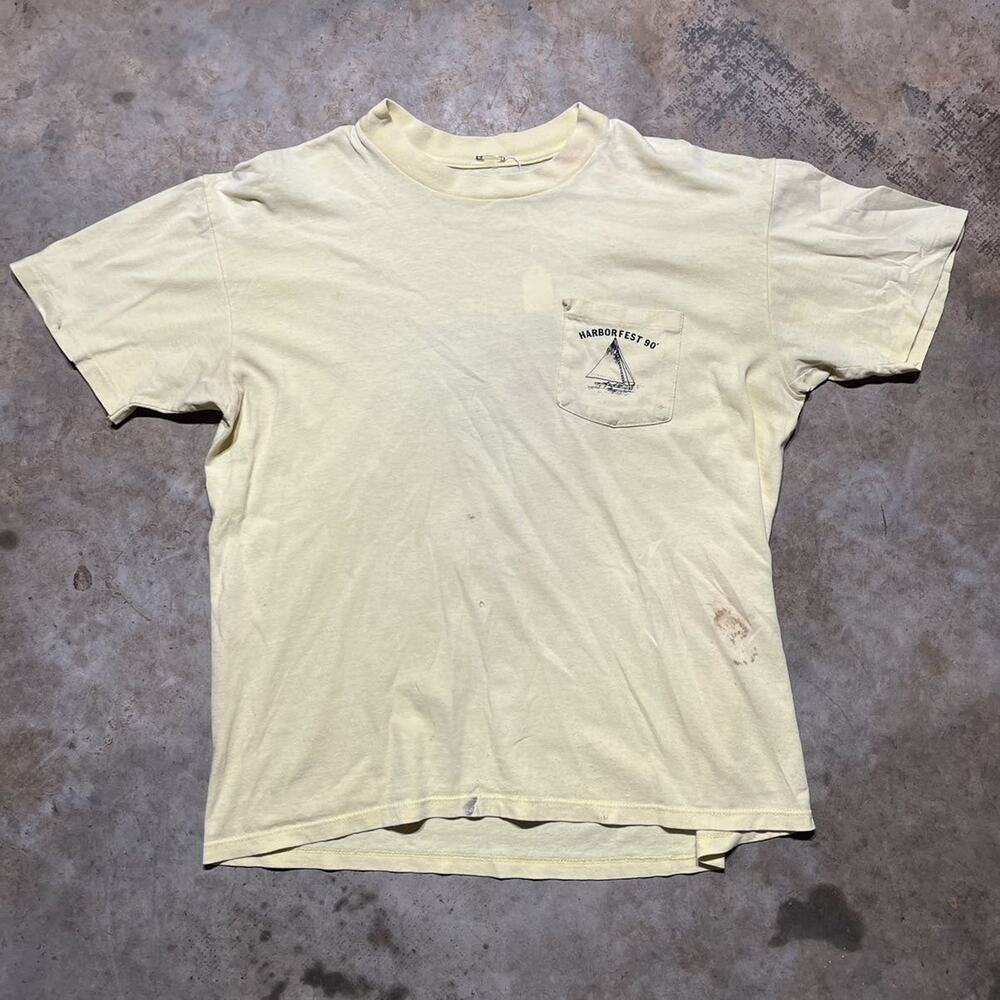 Vintage 1990 Onancock Harborfest Yellow Pocket Shirt